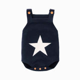 Deep-Blue-Romper-Sleeveless-Strap-Knit-Stars-Print-Bodysuit-Jumpsuit-Infant-Independence-Day-Outfit-A030-Front