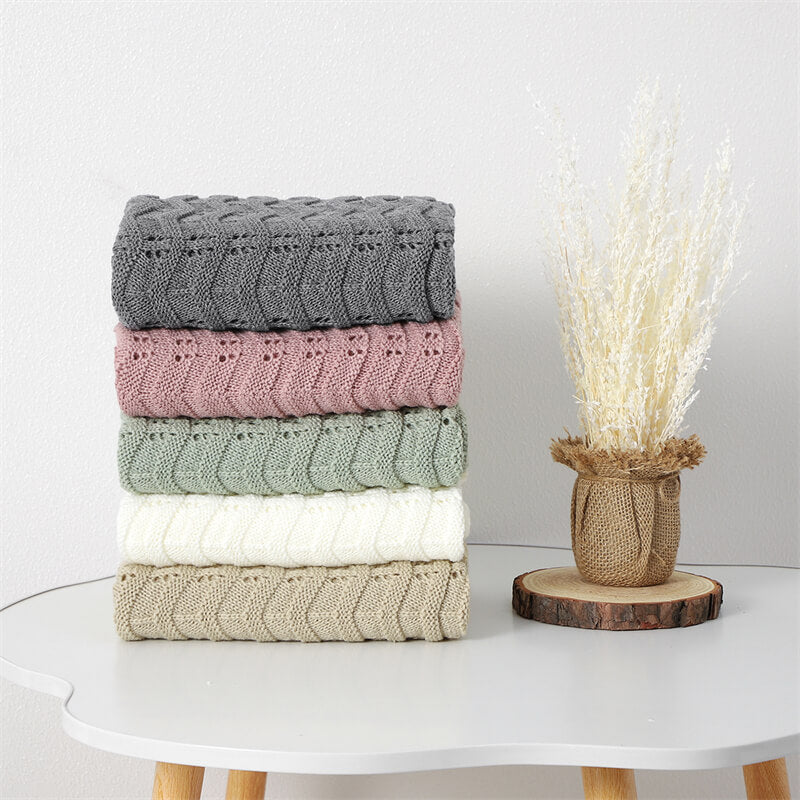    Five-Colors-Knit-Baby-Blankets-in-Cable-Pattern-Organic-Cotton-Blankets-for-Crib-or-Stroller-Receiving-Blankets-A036-Scenes-1