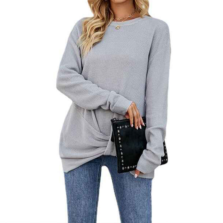 Gray-Womens-Long-Sleeve-Oversized-Crew-Neck-Solid- Color-Knit-Pullover-Sweater-Tops-K493