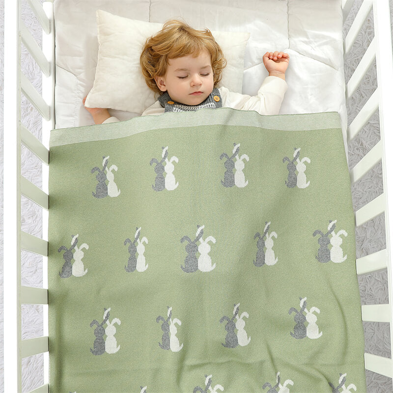 Green-100_-Cotton-Baby-Blanket-Knit-Soft-Cozy-Swaddle-Receiving-Blankets-Toddler-Infant-Blanket-with-Lovely-Rabbit-A058-Scenes-3