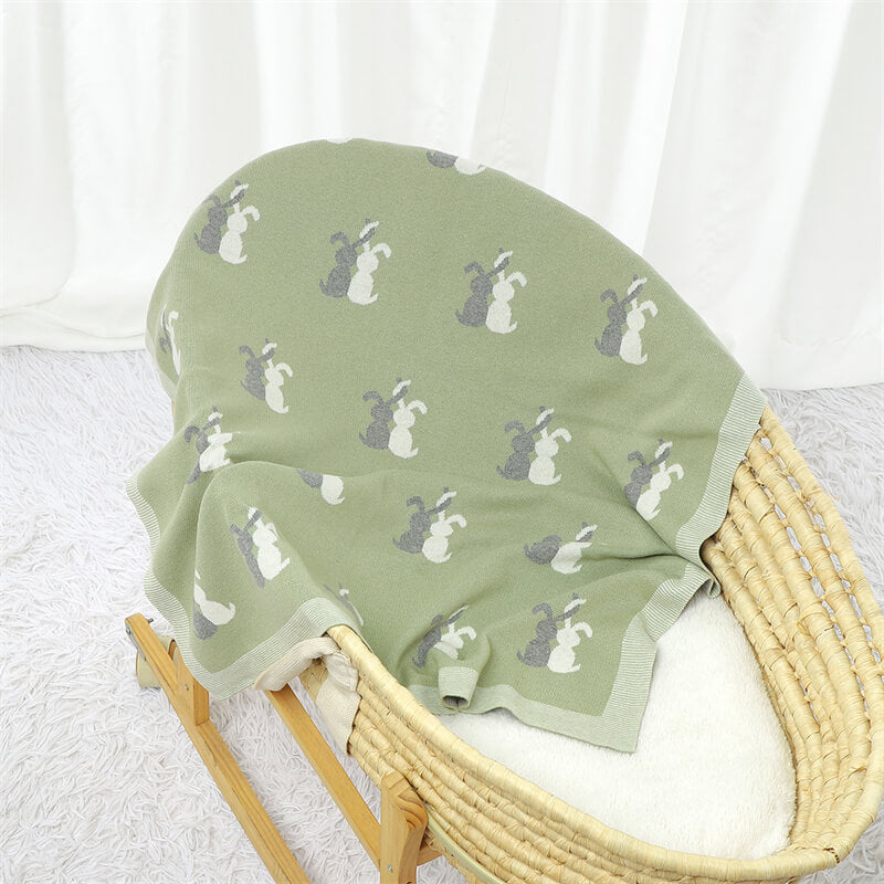     Green-100_-Cotton-Baby-Blanket-Knit-Soft-Cozy-Swaddle-Receiving-Blankets-Toddler-Infant-Blanket-with-Lovely-Rabbit-A058-Scenes-6