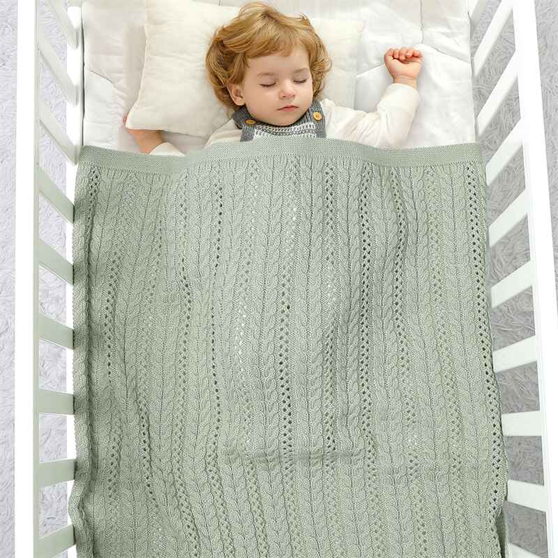     Green-Baby-Blanket-Soft-Knit-Swaddle-Receiving-Blankets-Crochet-Cosy-Blanket-Baby-for-Newborn-A066-Scenes-3