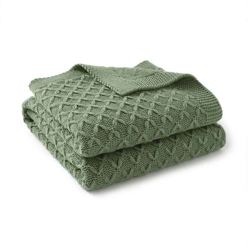 Green-Cute-New-York-Premium-Soft-Cotton-Cable-Knit-Baby-Blankets-Receiving-Blanket-A064