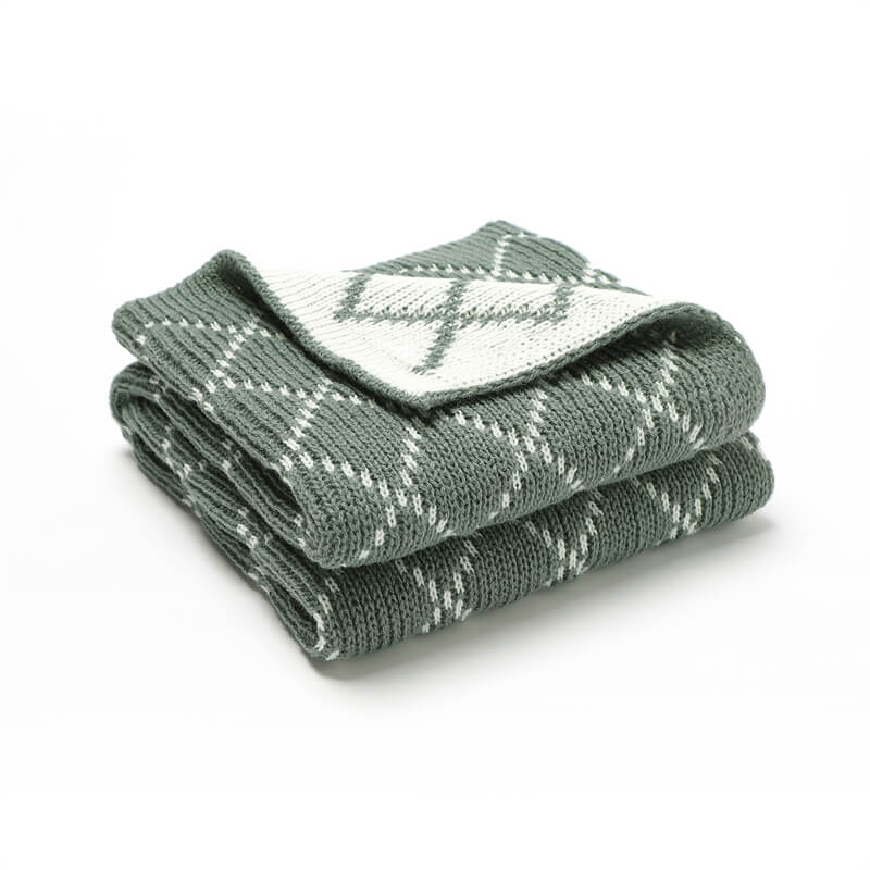 Green-Grid-Knitted-Baby-Receiving-Blanket-Ultra-Soft-Organic-Cotton-Stroller-and-Nap-Time-Toddler-Blanket-A033