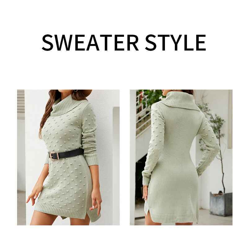 Green-Women-Turtleneck-Long-Sleeve-Knit-Pullover-Sweater-Bodycon-Mini-Dress-K606-Detail