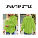 Green-Womens-Casual-Fall-Waffle-Knit-Sweater-Long-Balloon-Sleeve-Loose-Pullover-Jumper-K602-Detail