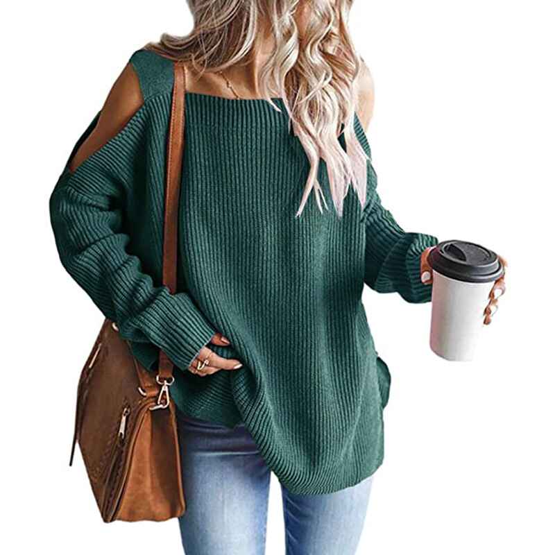 Green-Womens-Cold-Shoulder-Oversized-Sweaters-Batwing-Long-Sleeve-Square-Neck-Chunky-Knit-Fall-Tunic-Sweater-Tops-K622