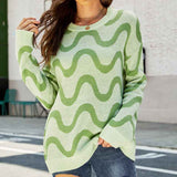 Green-Womens-Cute-Sweaters-Striped-Knit-Sweater-Lightweight-Pullover-Long-Sleeve-Tops-K593-Front