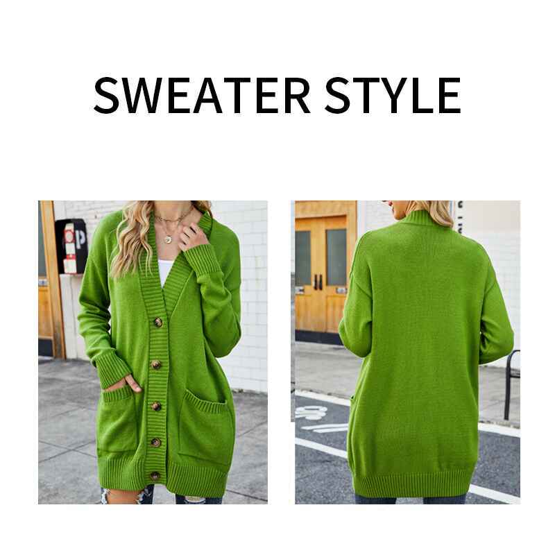 Green-Womens-Fashion-Open-Front-Long-Sleeve-Cardigans-Sweaters-Coats-With-Pockets-K599-Detail