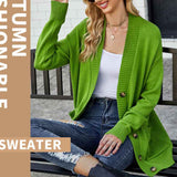 Green-Womens-Fashion-Open-Front-Long-Sleeve-Cardigans-Sweaters-Coats-With-Pockets-K599-Front-2