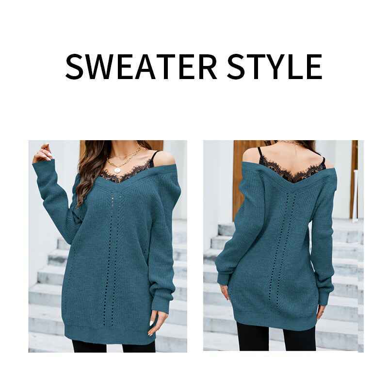 Green-Womens-Lace-Pullover-Sweaters-Casual-V-Neck-Cold-Shoulder-Tops-Cute-Long-Sleeve-Off-Shoulder-Sweater-Tops-K605-Detail