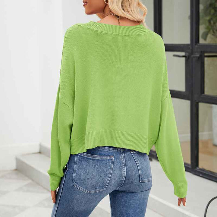 Green-Womens-Long-Sleeve-Button-Down-Classic-Sweater-Knit-Cardigan-K573-Back