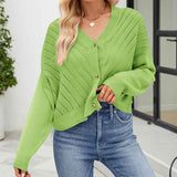 Green-Womens-Long-Sleeve-Button-Down-Classic-Sweater-Knit-Cardigan-K573-Front