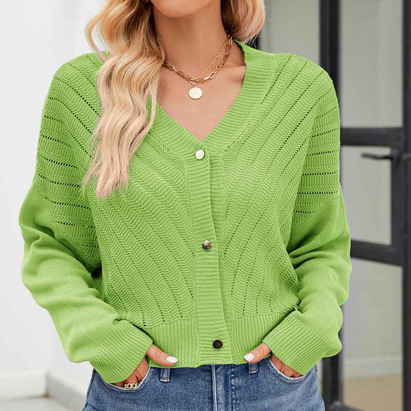 Green-Womens-Long-Sleeve-Button-Down-Classic-Sweater-Knit-Cardigan-K573