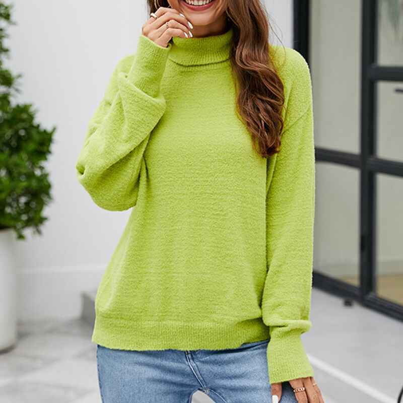 Green-Womens-Long-Sleeve-Turtleneck-Sweater-Slim-Fitted-Knitted-Pullover-Sweater-Tops-K604-Front