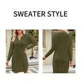 Green-Womens-Sweater-Dress-Long-Sleeve-V-Neck-Cable-Knit-Sweater-Dresses-Casual-Loose-K584-Green