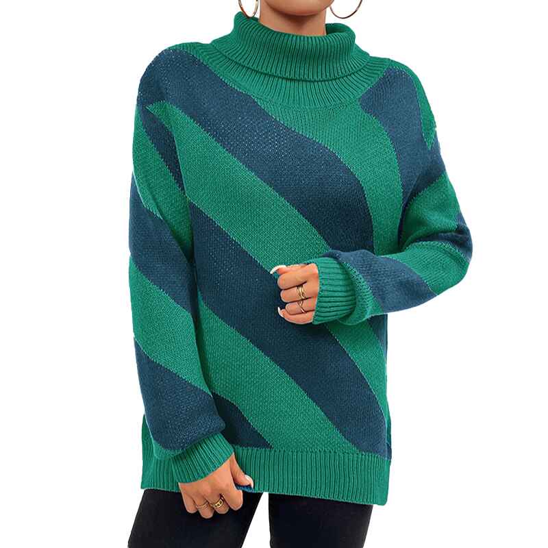 Green-Womens-turtleneck-pullover-diagonal-striped-knitted-bottoming-shirt-k641