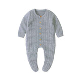      Grey-Baby-Knit-Romper-Bottom-Up-Cable-Sweater-Toddler-Baby-Bodysuit-Footies-A020-Front