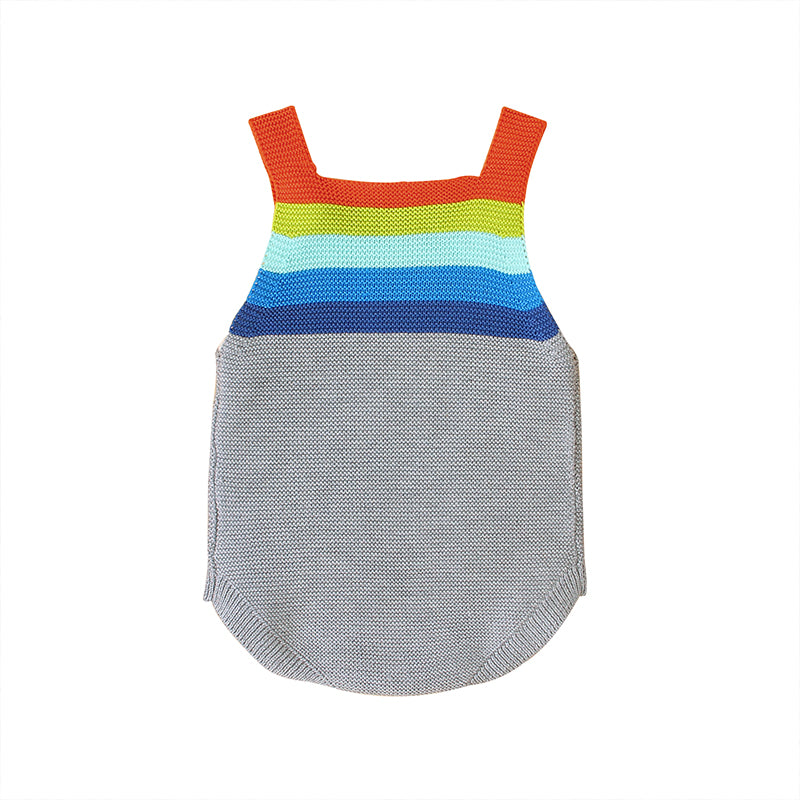 Grey-Baby-Romper-Toddler-Knit-Jumpsuit-Rainbow-Sleeveless-Sunsuit-A007-Back