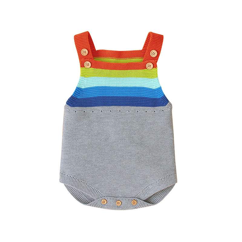 Grey-Baby-Romper-Toddler-Knit-Jumpsuit-Rainbow-Sleeveless-Sunsuit-A007-Front