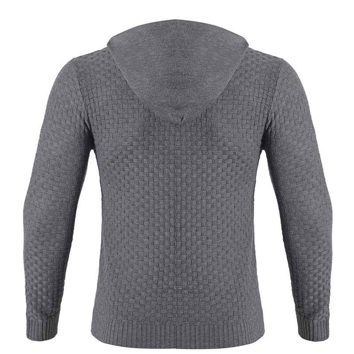 Grey-Mens-Casual-Slightly-Stretch-Cotton-Blend-Drawstring-Pullover-Kangaroo-Pocket-Hooded-Knitted-Sweater-G095-Back