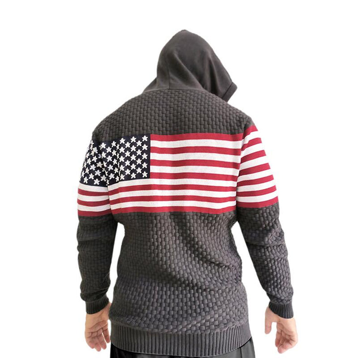     Grey-Mens-Hooded-Sweatshirt-Casual-Long-Sleeve-Drawstring-Waffle-Knit-Pullover-Hoodies-G710-Model-Back
