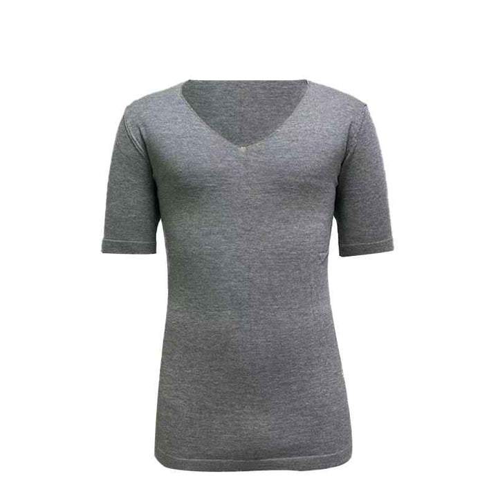     Grey-Mens-Summer-Short-Sleeve-Knitwear-Solid-Color-Slim-Fit-T-Shirt-Top-G087-Front