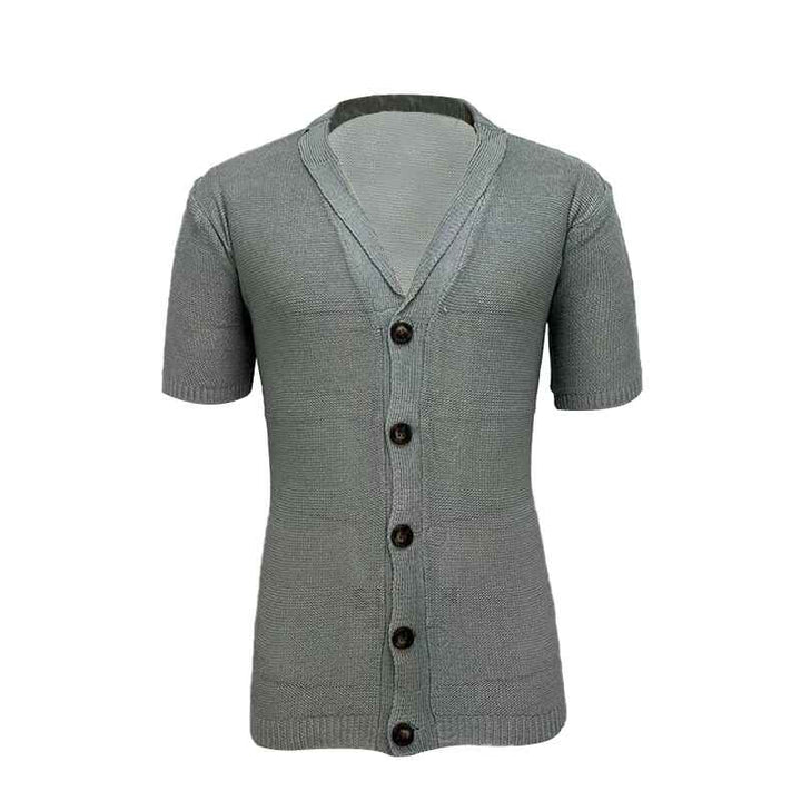     Grey-Mens-short-sleeved-sweater-Summer-thin-loose-POLO-shirt-G086-Front