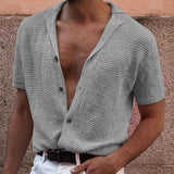 Grey-Mens-short-sleeved-sweater-Summer-thin-loose-POLO-shirt-G086