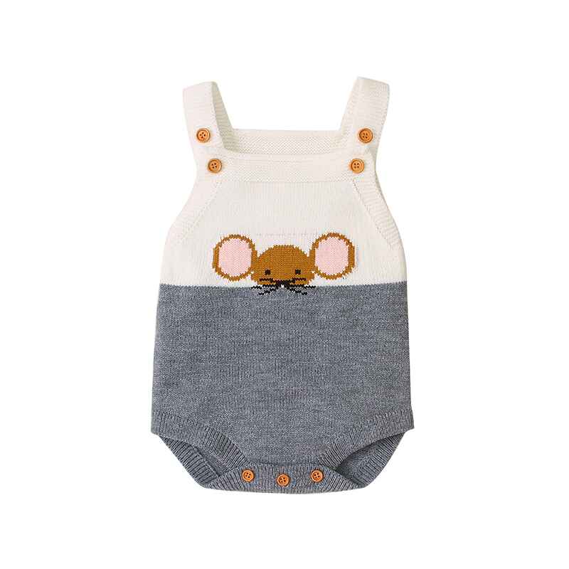 Grey-Newborn-Baby-Boy-Girl-Colorblock-Knit-Sleeveless-Cute-Mouse-Pattern-Bodysuit-Jumpsuit-Set-Sleeveless-A016-Front