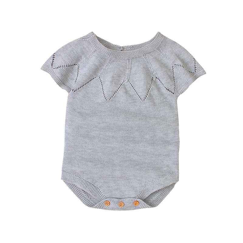 Grey-Newborn-Baby-Girl-Knit-Short-Sleeve-Lace-Neck-Bodysuit-Jumpsuit-Set-Short-Sleeves-A012