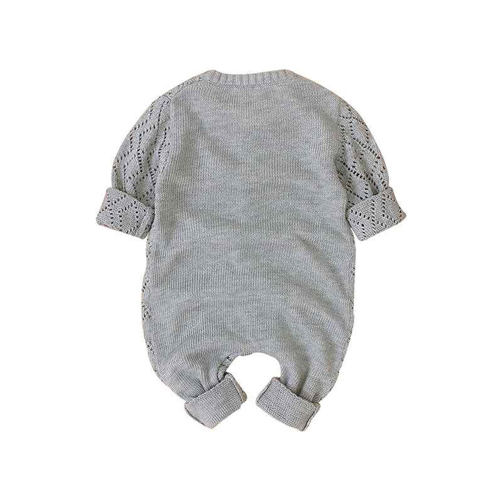     Grey-Newborn-Knit-Romper-Round-Neck-Jumpsuit-Hollow-Breathable-Bodysuit-for-Baby-Girls-Boys-A021-Back