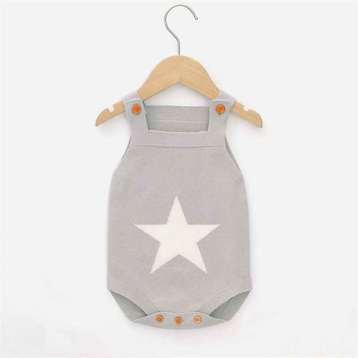    Grey-Romper-Sleeveless-Strap-Knit-Stars-Print-Bodysuit-Jumpsuit-Infant-Independence-Day-Outfit-A030
