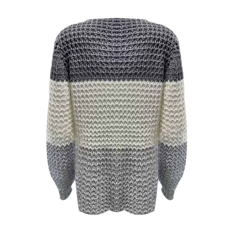 Grey-Womens-Crewneck-Color-Block-Sweaters-Long-Sleeve-Casual-Knit-Pullover-Sweater-Jumpers-K572-Back