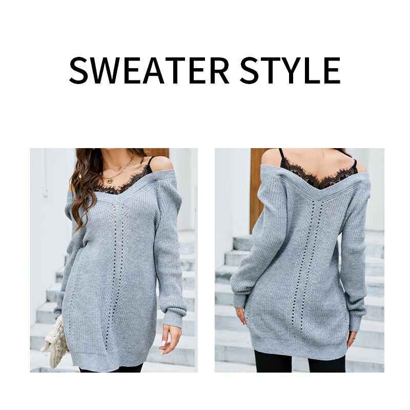 Grey-Womens-Lace-Pullover-Sweaters-Casual-V-Neck-Cold-Shoulder-Tops-Cute-Long-Sleeve-Off-Shoulder-Sweater-Tops-K605-Detail