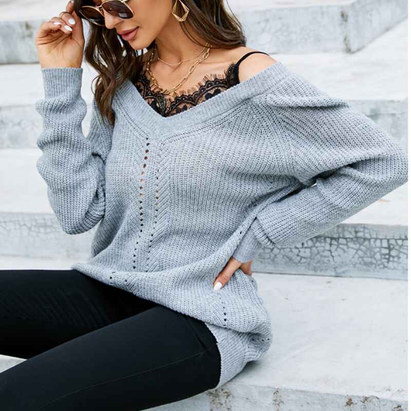 Grey-Womens-Lace-Pullover-Sweaters-Casual-V-Neck-Cold-Shoulder-Tops-Cute-Long-Sleeve-Off-Shoulder-Sweater-Tops-K605-Side