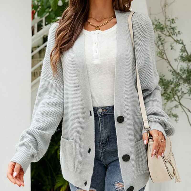Grey-Womens-Long-Sleeve-Soft-Solid-Color-Basic-Knit-Cardigan-Sweater-K590
