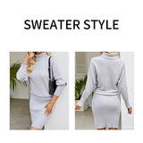 Grey-Womens-Ribbed-Long-Sleeve-Sweater-Dress-High-Neck-Slim-Fit-Knitted-Midi-Dress-K589-Detail
