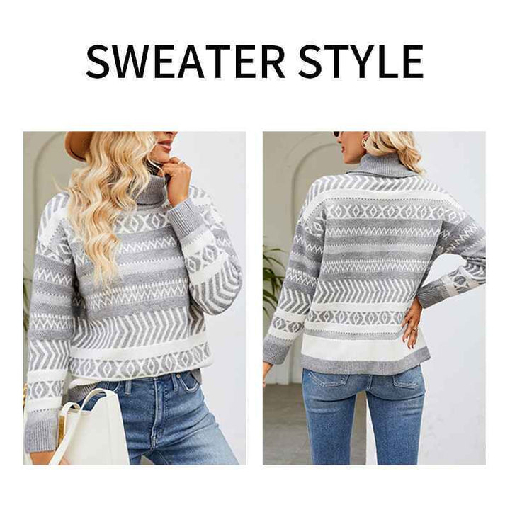 Grey-Womens-loose-turtleneck-sweater-lazy-style-casual-knitted-sweater-k633-Detail