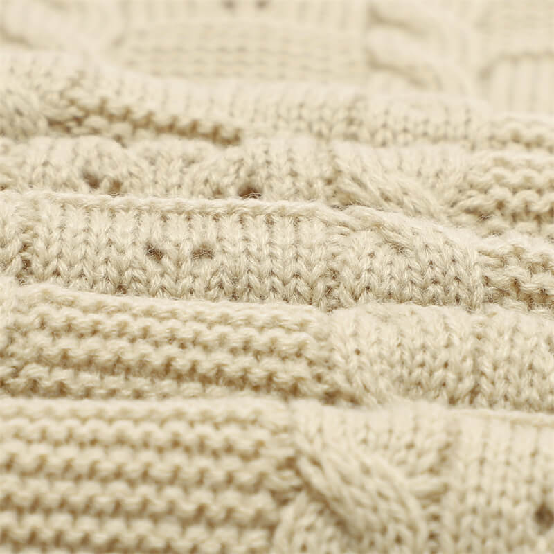 Khaki-Cable-Knit-Blanket-Baby-Nursery-Stroller-Blanket-Organic-Cotton-A039-Detail-2