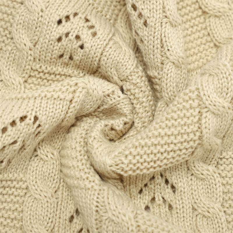 Khaki-Cable-Knit-Blanket-Baby-Nursery-Stroller-Blanket-Organic-Cotton-A039-Detail-4
