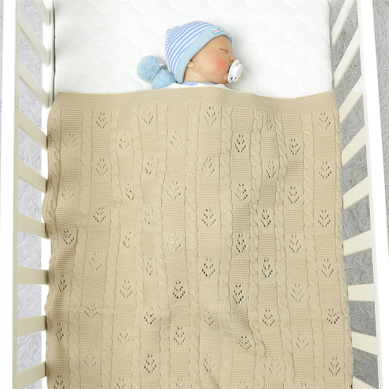     Khaki-Cable-Knit-Blanket-Baby-Nursery-Stroller-Blanket-Organic-Cotton-A039-Scenes-4