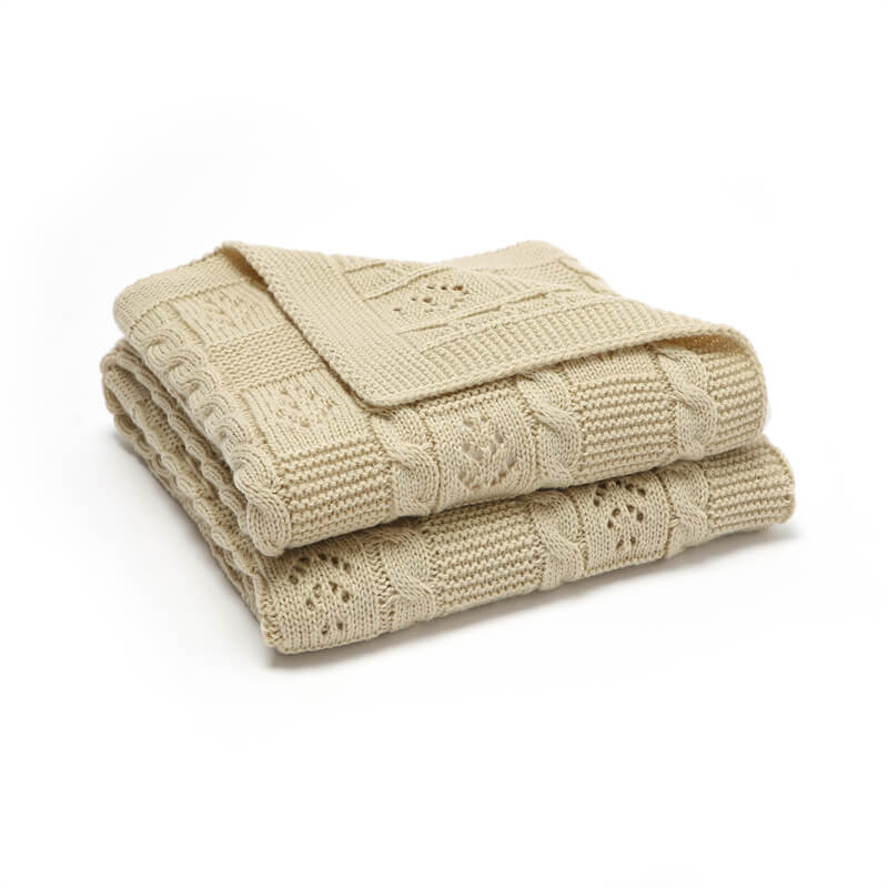 Khaki-Cable-Knit-Blanket-Baby-Nursery-Stroller-Blanket-Organic-Cotton-A039