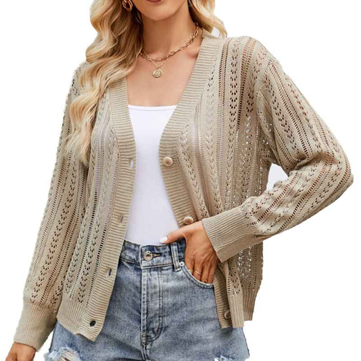 Khaki-Cropped-Cardigan-Sweaters-for-Women-Long-Sleeve-Crochet-Knit-Shrug-Open-Front-V-Neck-Button-up-Tops-K592
