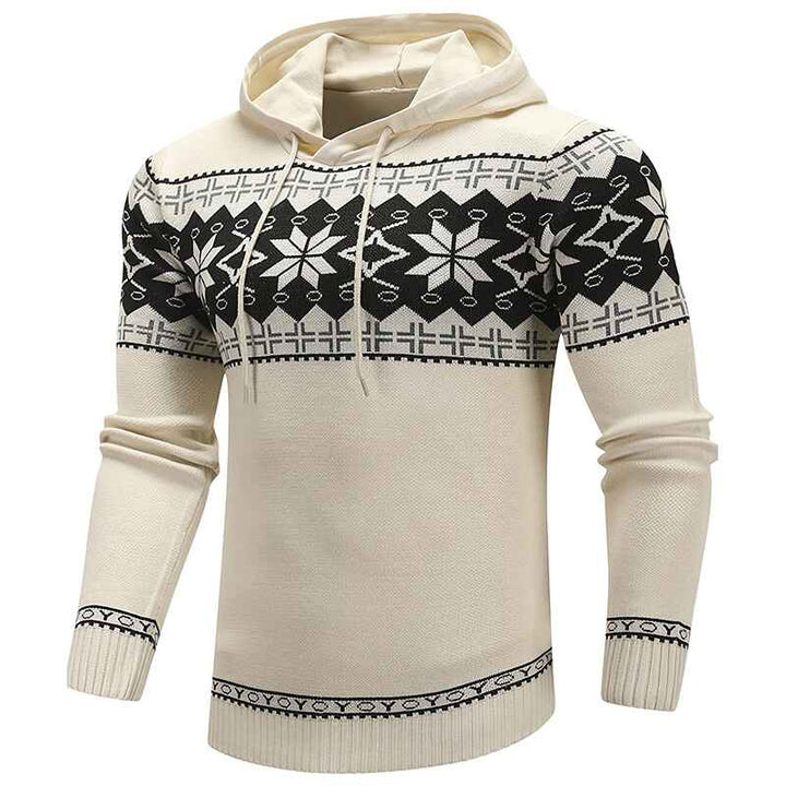 Khaki-Mens-Casual-Hooded-Knitted-Slim-Fit-Long-Sleeves-Drawstrings-Pullovers-Geometric-pattern-Sweaters-G092-Side