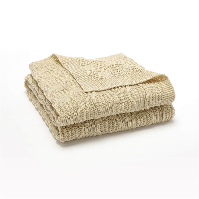 Khaki-Organic-Cotton-Knit-Soft-Warm-Cozy-Unisex-Receiving-Swaddler-Cuddle-Stroller-Crib-Quilt-Blanket-A037
