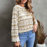 Khaki-Womens-Crochet-Hollow-Out-Crewneck-Long-Sleeve-Knit-Sweaters-Pullover-Jumper-Tops-K156-Back