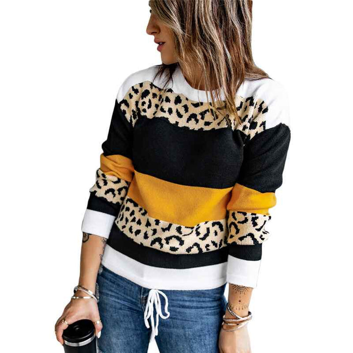 Leopard-Print-Yellow-Womens-Leopard-Print-Color-Block-Tunic-Round-Neck-Long-Sleeve-Shirts-Striped-Causal-Blouses-Tops-K200-tops