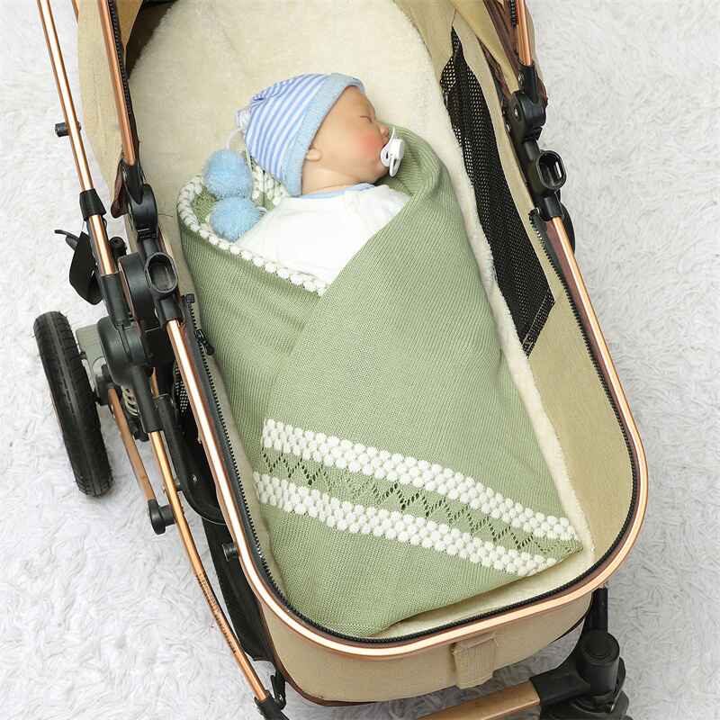     Light-Green-Baby-Blanket-Cotton-Knit-Soft-Cozy-Newborn-Boy-Girls-Swaddle-Receiving-Blanket-A076-Scenes-1
