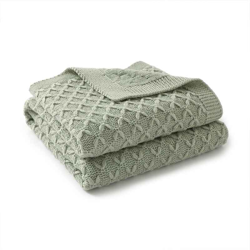 Light-Green-Cute-New-York-Premium-Soft-Cotton-Cable-Knit-Baby-Blankets-Receiving-Blanket-A064